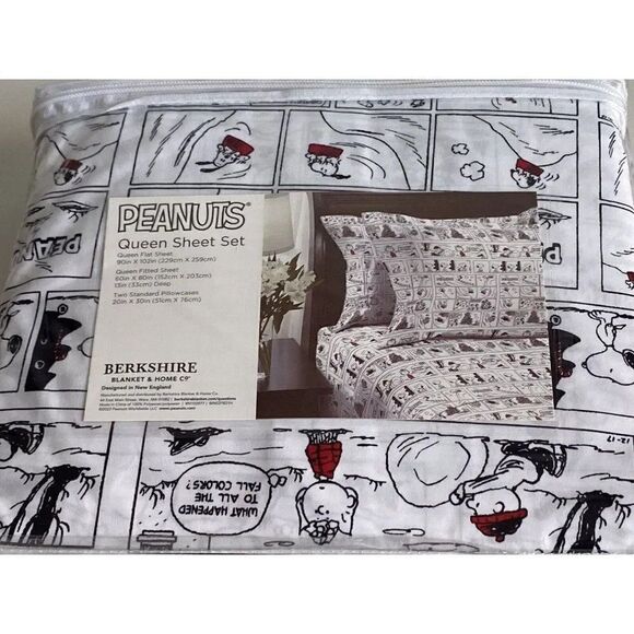 Peanuts Snoopy Holiday Christmas Comic Strip Queen Size Soft Sheet Set NEW - Picture 15 of 16